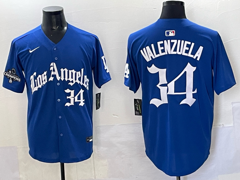 Men Los Angeles Dodgers #34 Valenzuela Blue 2025 Nike MLB Jersey style 005